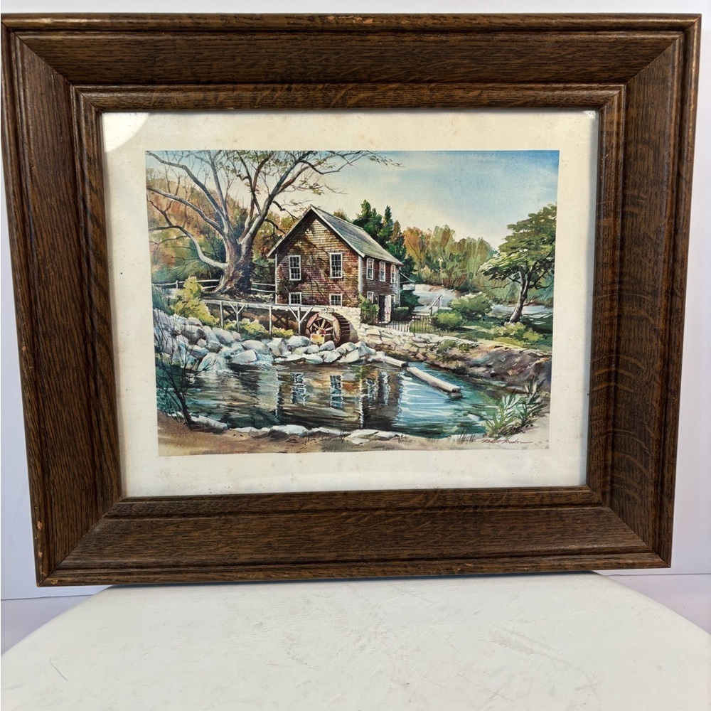 Vintage Robert Brooks “Wayside Grist” Watercolor in Wood Frame